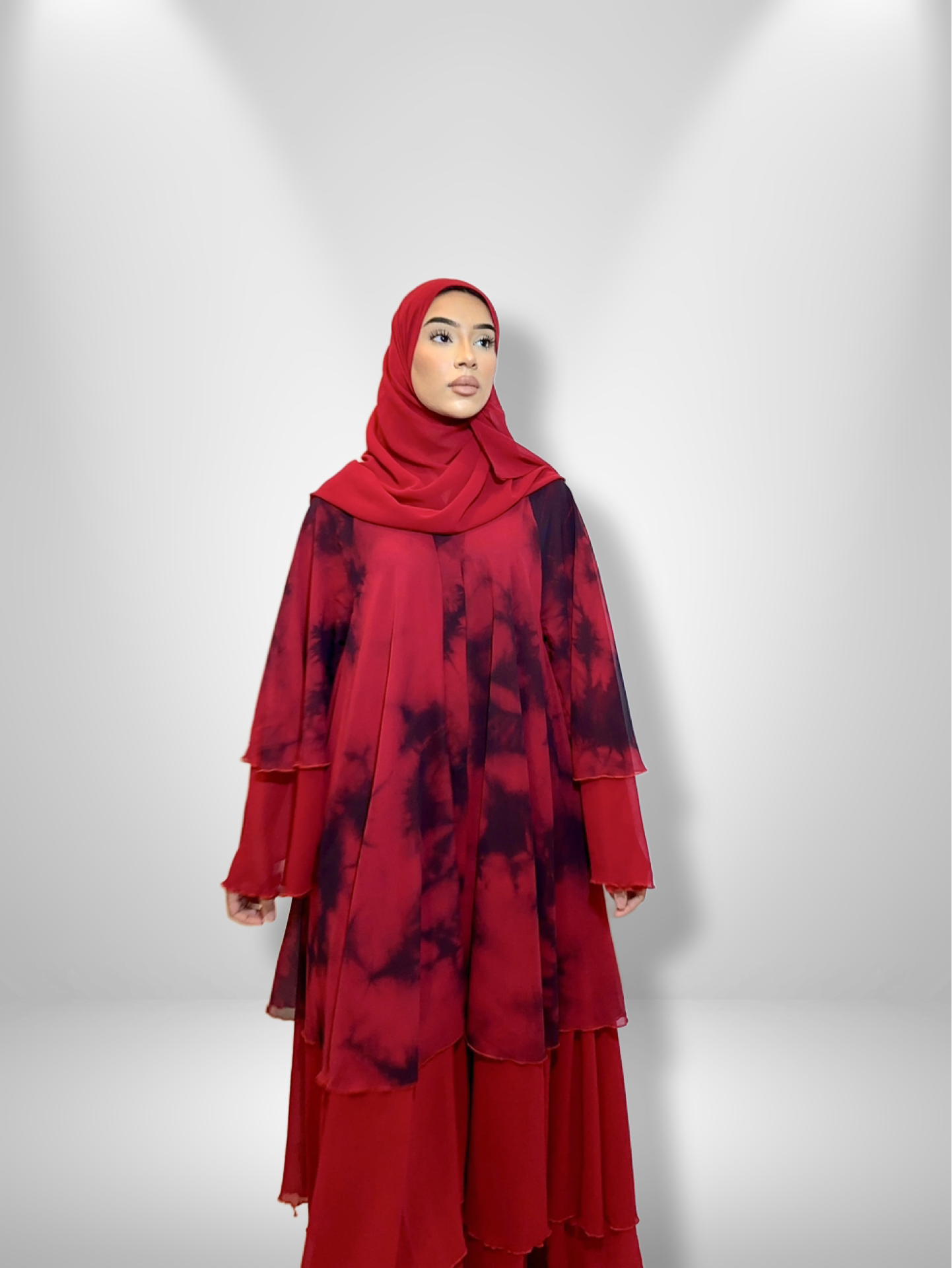 Tie Dye Three Tiered Abaya with belt and scarf