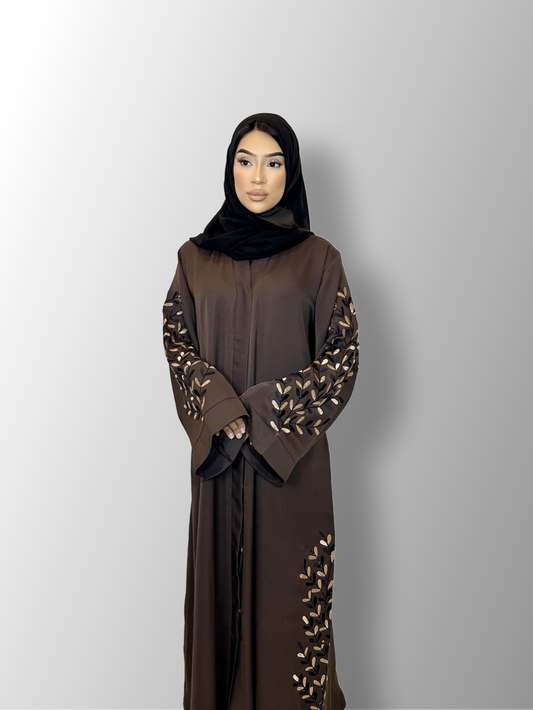 Front Open Embroidered Buttoned Abaya with matching scarf