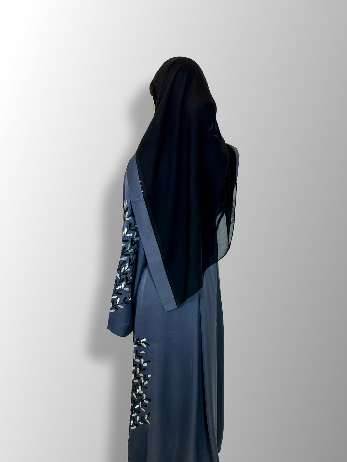 Front Open Embroidered Buttoned Abaya with matching scarf