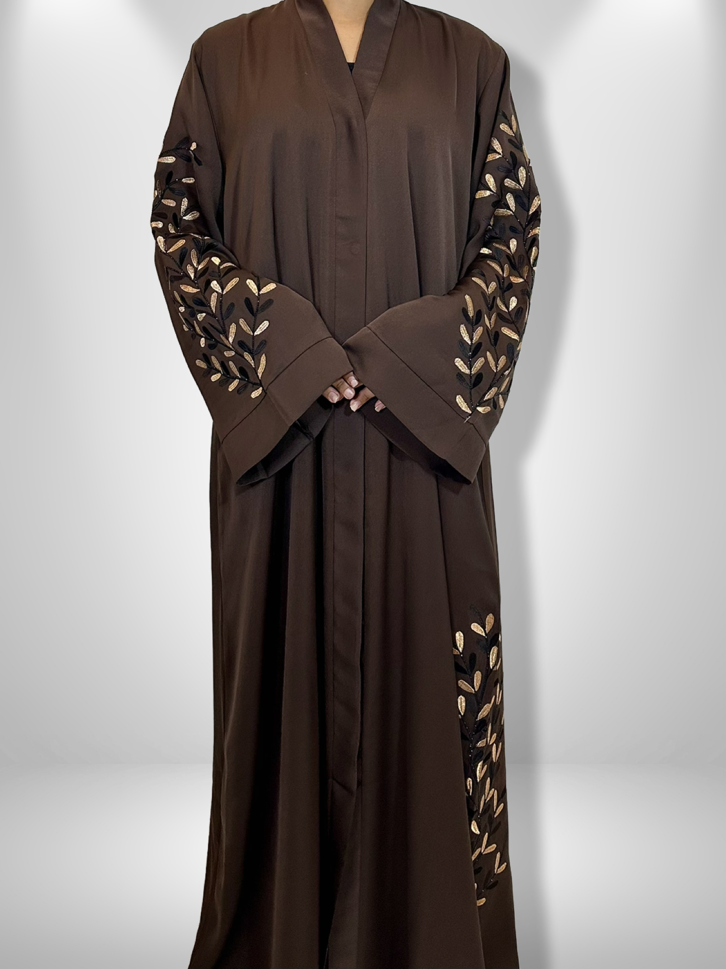 Front Open Embroidered Buttoned Abaya with matching scarf