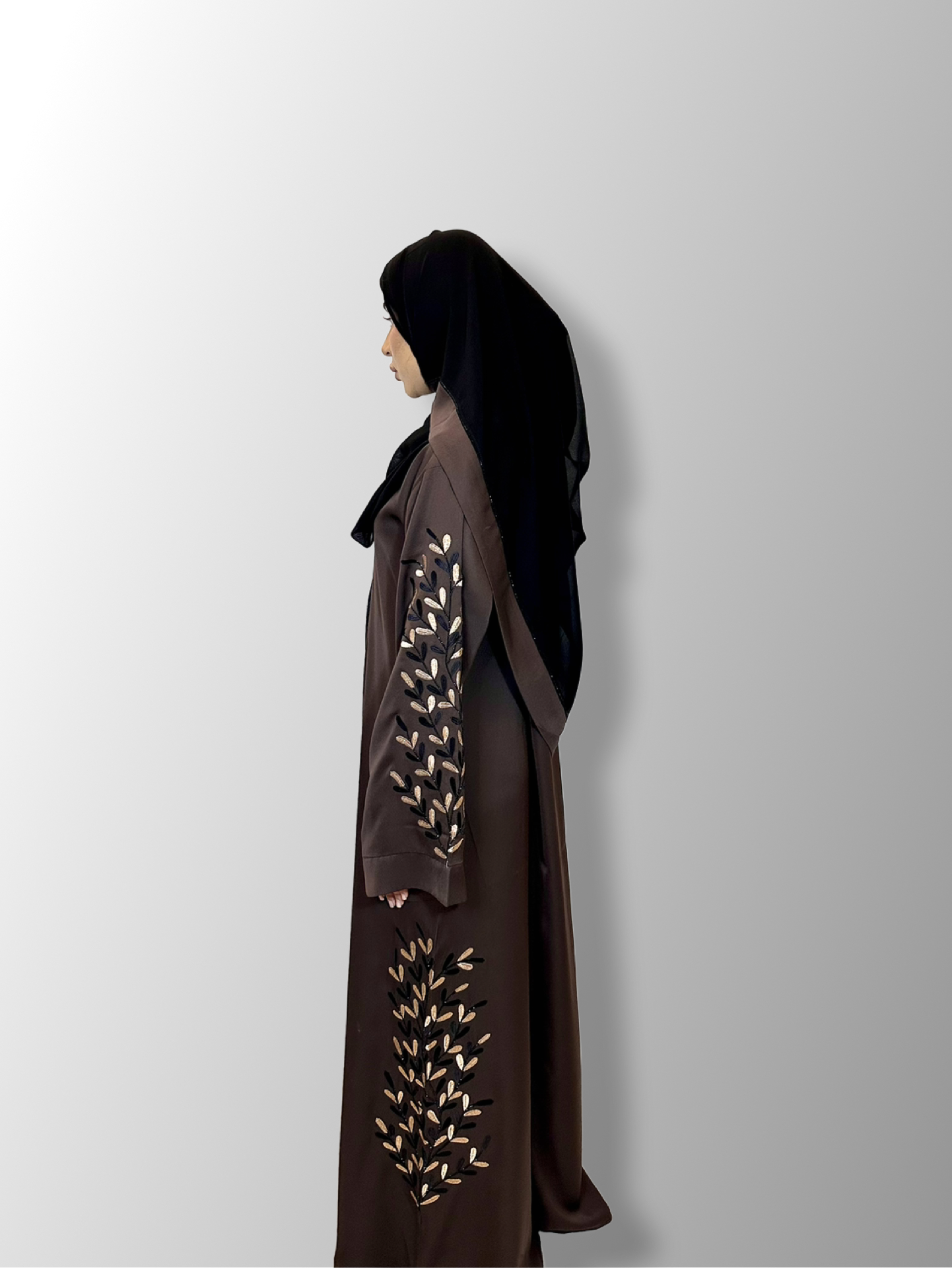 Front Open Embroidered Buttoned Abaya with matching scarf