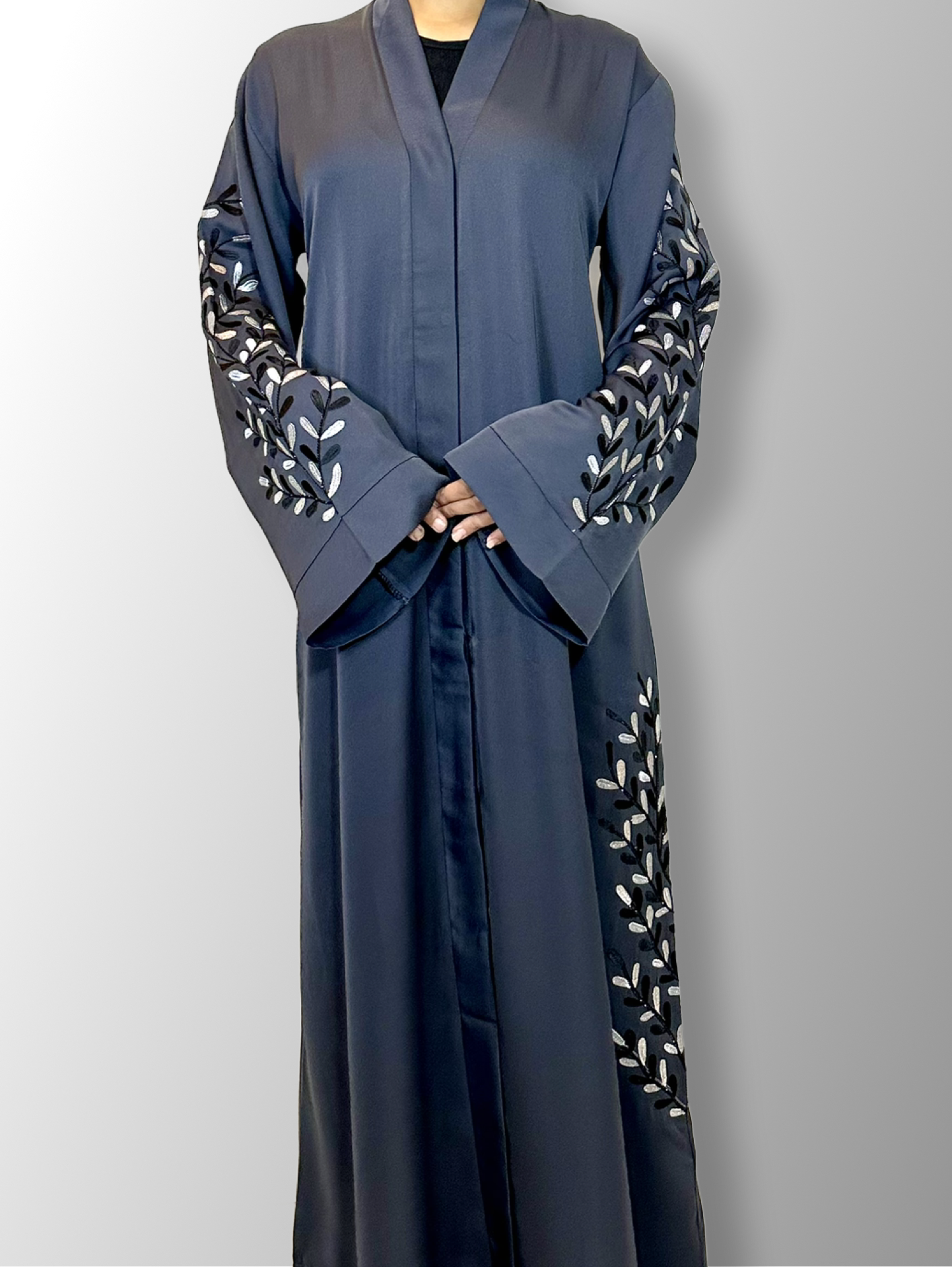 Front Open Embroidered Buttoned Abaya with matching scarf