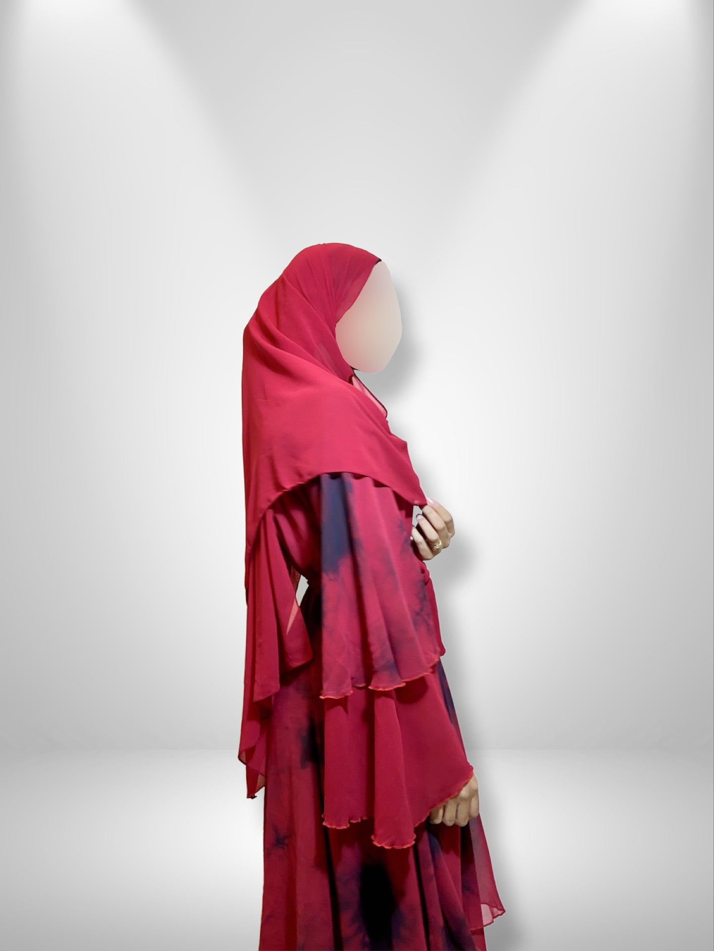 Tie Dye Three Tiered Abaya with belt and scarf